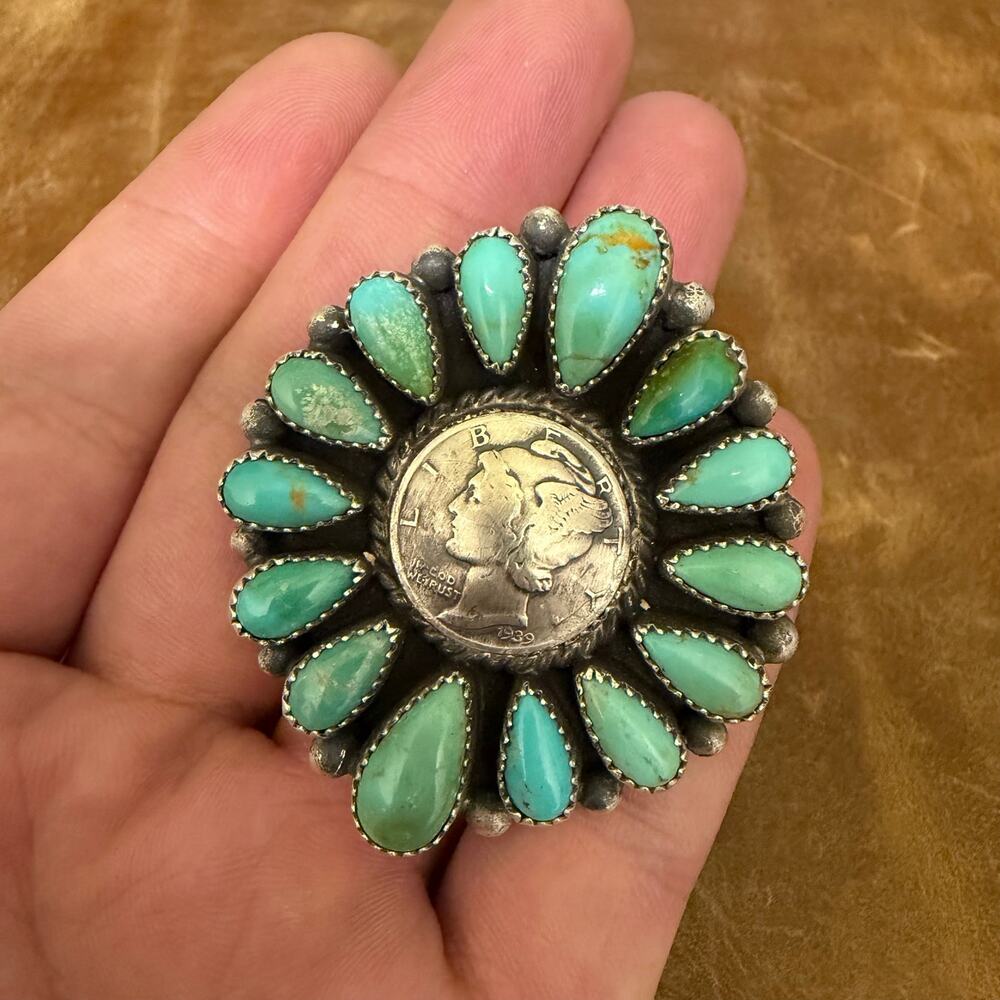 Liberty Dime Sonoran Gold & Sterling Silver Navajo Native American Coin Ring Adj